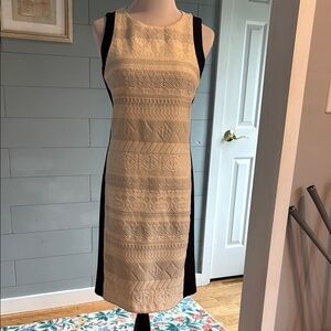 Rebecca Minkoff Textured Cream and Black Midi Dress